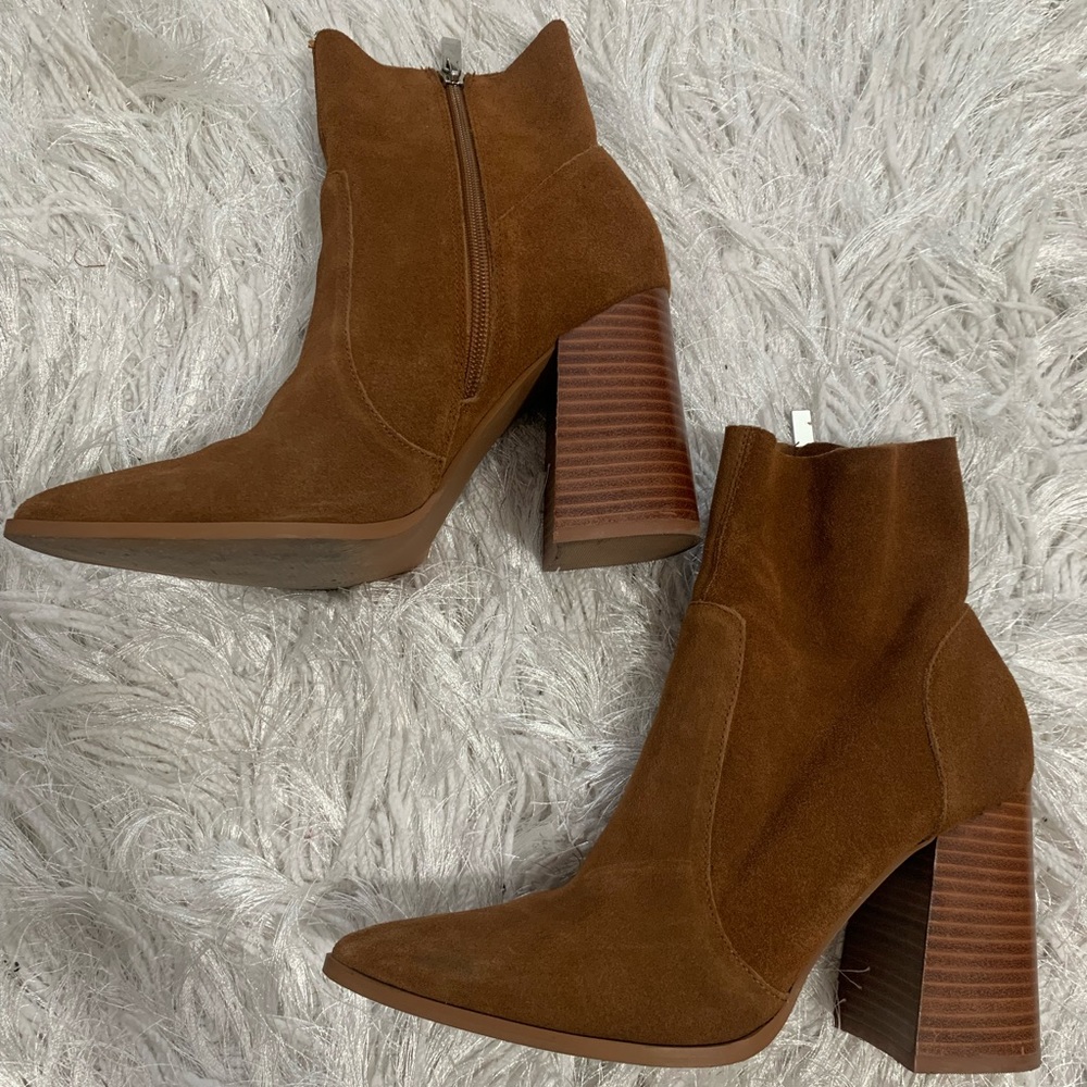 Brown Steve Madden leather wide heeled booties